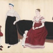 Japanse prent 1817, familie Blomhoff. Links Jan Cock Blomhoff, zittend Titia.