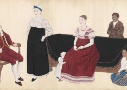 Japanse prent 1817, familie Blomhoff. Links Jan Cock Blomhoff, zittend Titia.