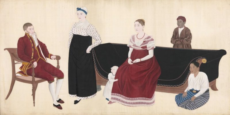 Japanse prent 1817, familie Blomhoff. Links Jan Cock Blomhoff, zittend Titia.