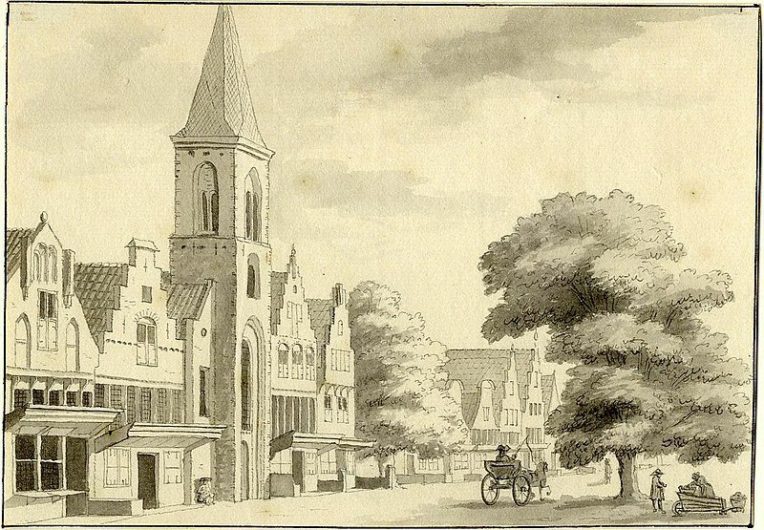 Zicht op Lutherse Kerk, L.P. Serrurier, 1729, vrij te gebruiken